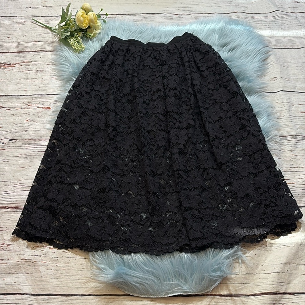 NBD Revolve Black Lace Midi A-line Skirt